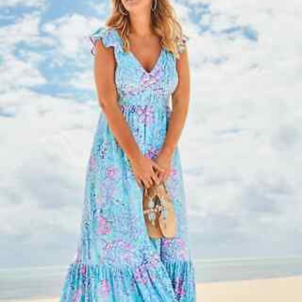 Lilly Pulitzer Blue and Pink Floral Maxi Dress